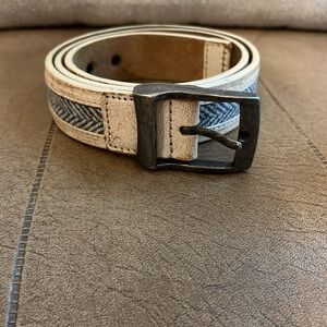 Fossil Leather Herringbone Tweed Belt M